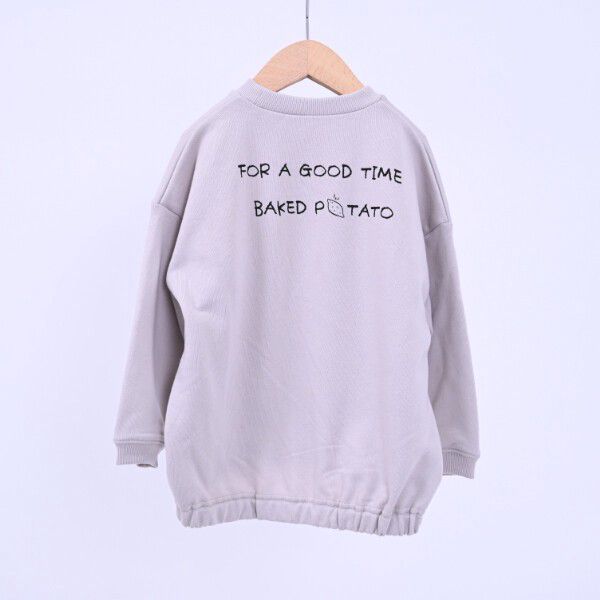 日本 Baby Room - 裏毛落肩寬版長袖上衣-紫芋-淺灰