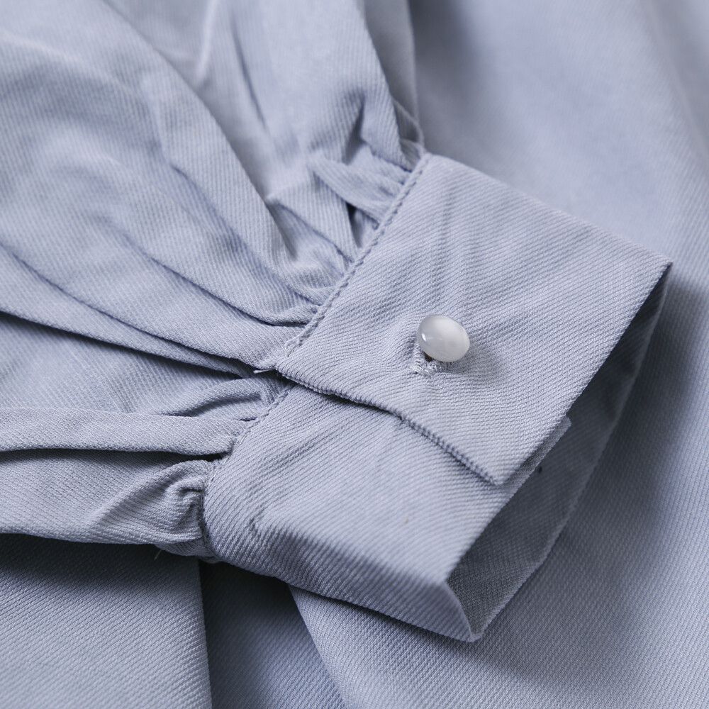 日本女裝代購 - 後蝴蝶結綁帶燈籠袖長袖上衣-灰藍 (M(Free size))