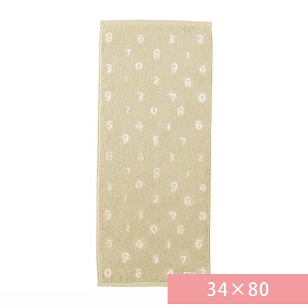 日本代購 - 【SOU·SOU】日本製今治純棉長毛巾(抗菌防臭加工)-數字-卡其 (34×80)