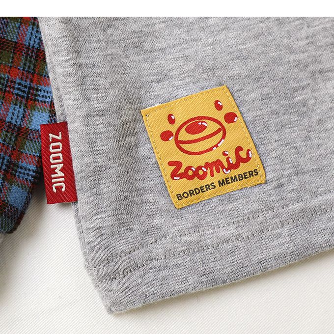 日本 ZOOLAND - 美味印花格紋拼接長袖上衣-灰