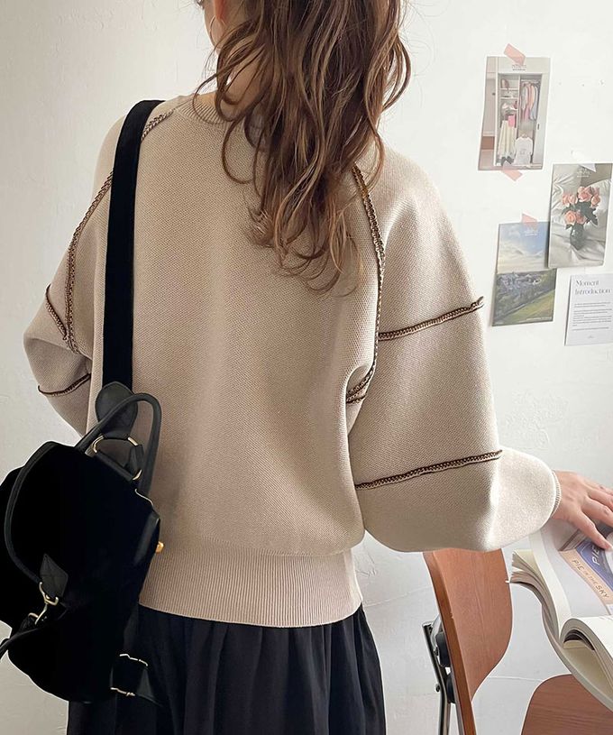 日本 Classical Elf - 線條感logo厚磅針織長袖上衣-黑