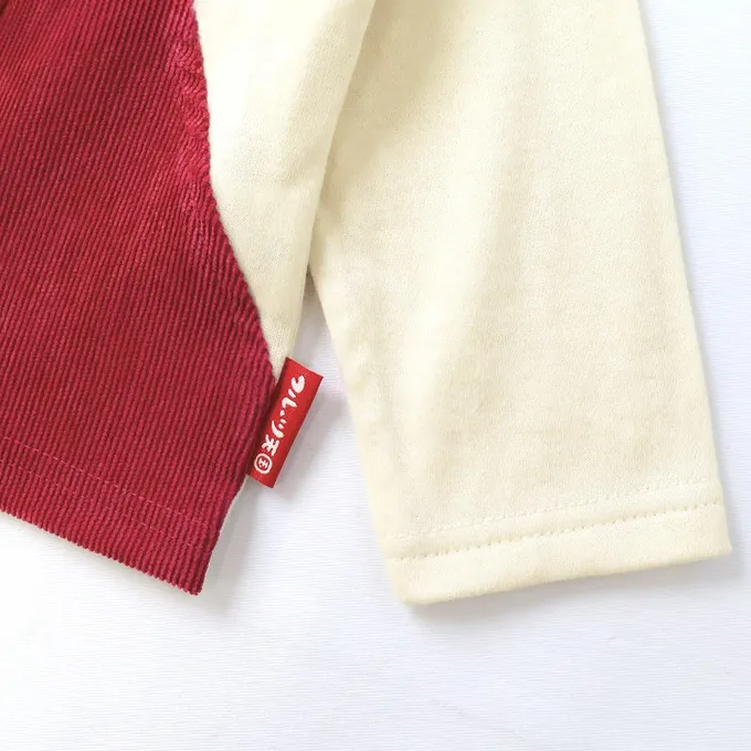 日本 ZOOLAND - 水果樂園 燈芯絨吊帶拼接長袖上衣-香蕉-黑X黃