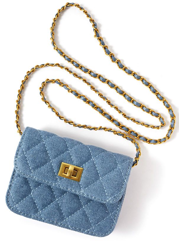 日本 GRL - 菱格紋金屬鏈側背小包-丹寧藍 (F)