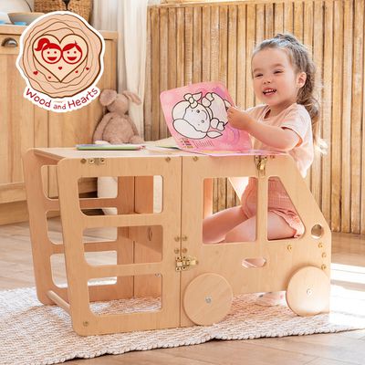 蒙特梭利學習塔桌椅組【烏克蘭Wood&Hearts】實木製造、可二合一切換功能