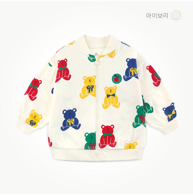 韓國 milk mile - 彩色果凍熊印拉鍊外套