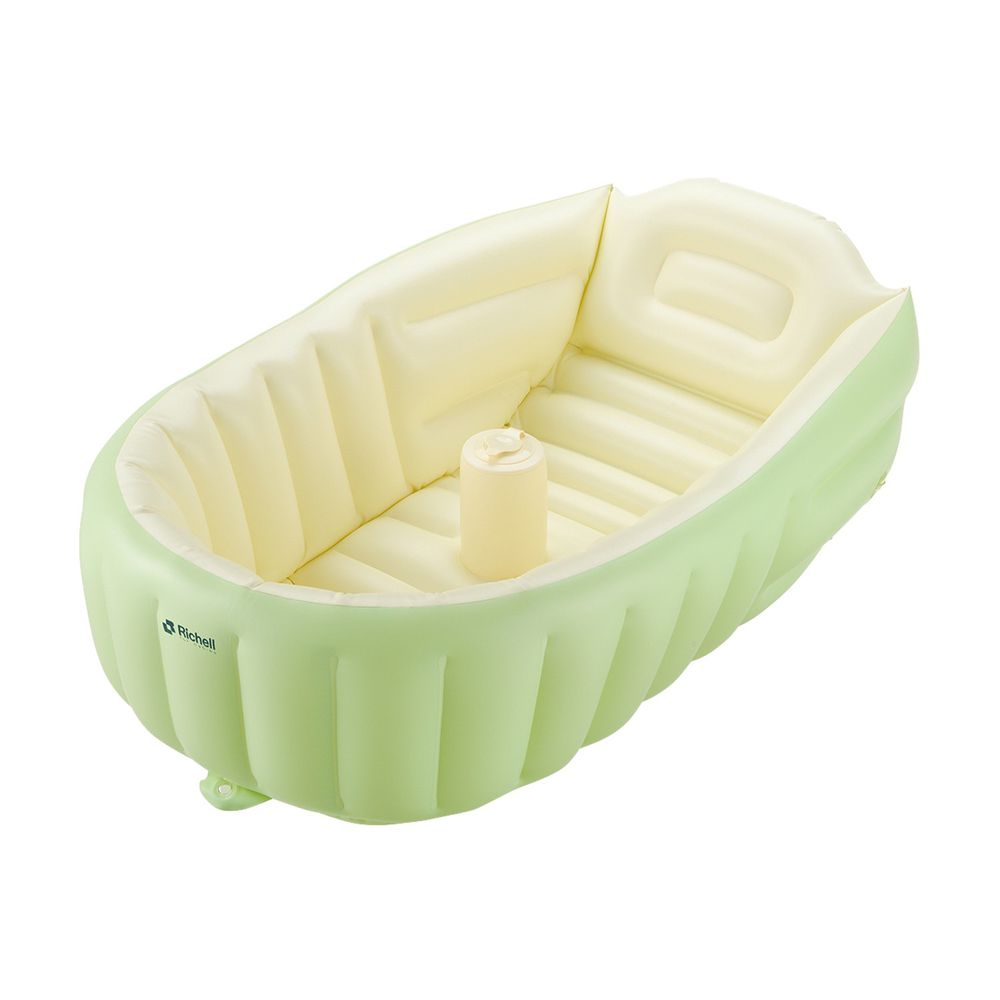日本 Richell 利其爾 - 泵浦充氣式嬰兒浴盆_黃綠-內藏式泵補-綠/黃