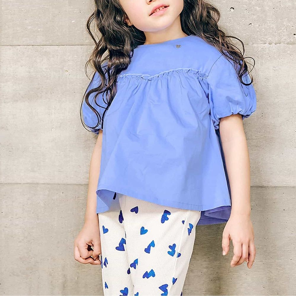 飄逸傘擺泡泡短袖上衣-薰衣草