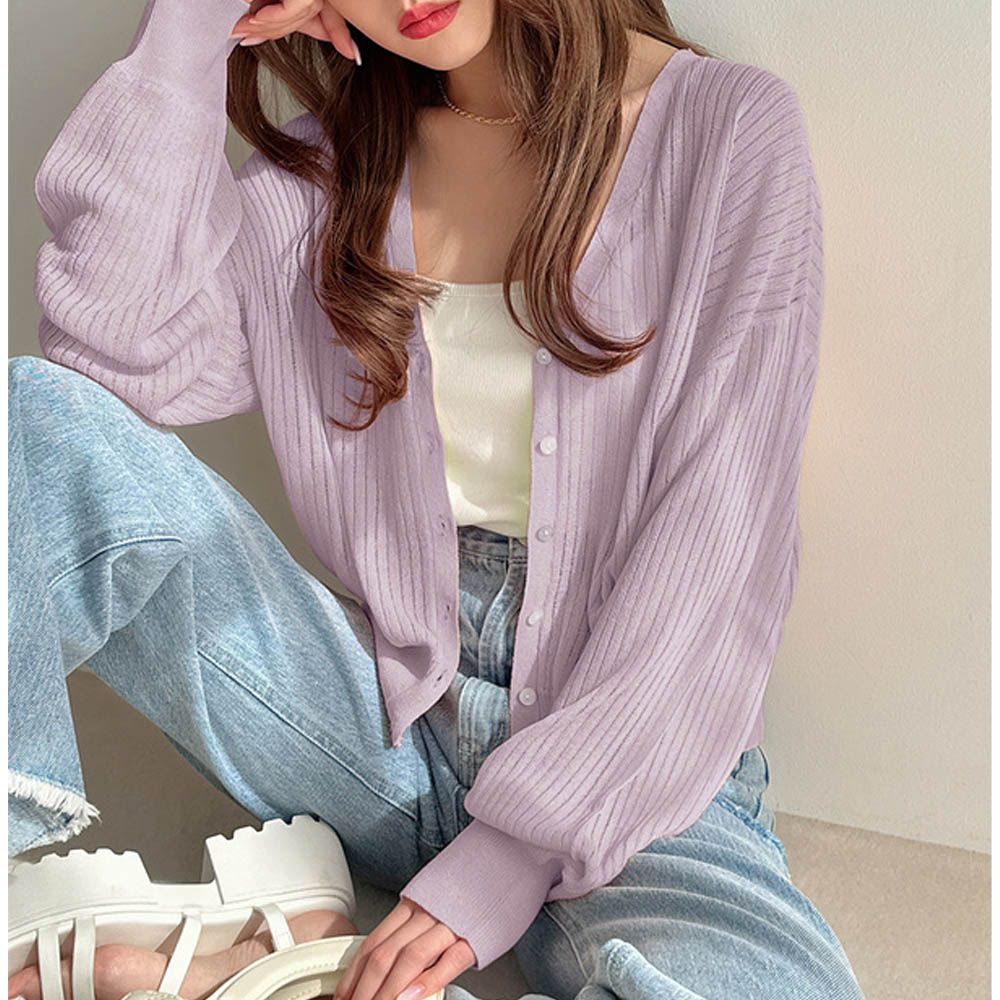 嫘縈透膚感百搭薄罩衫外套-薰衣草 (F)