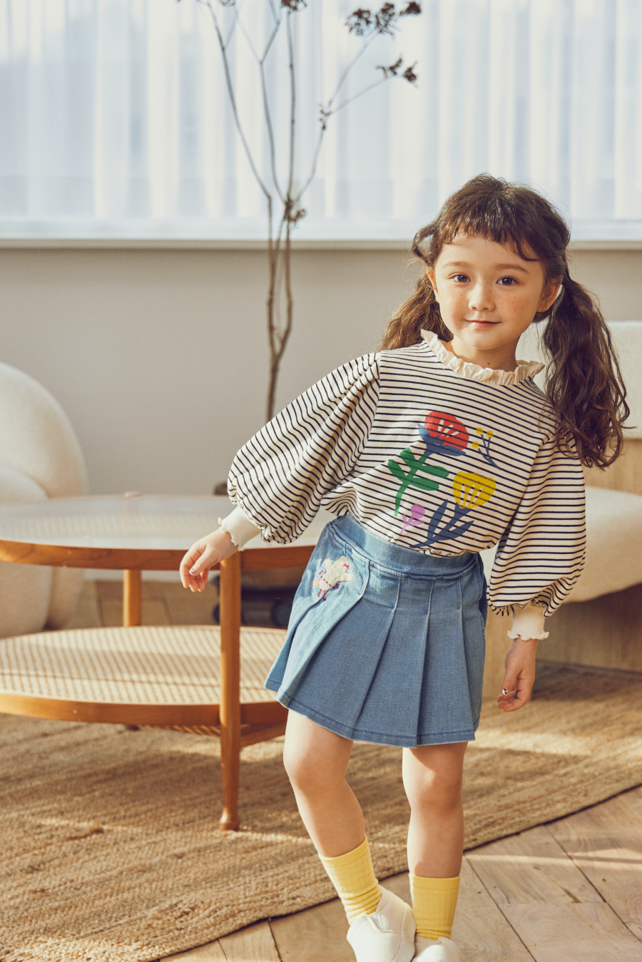 韓國 Mimico - 鬆緊腰寬百褶褲裙-花朵