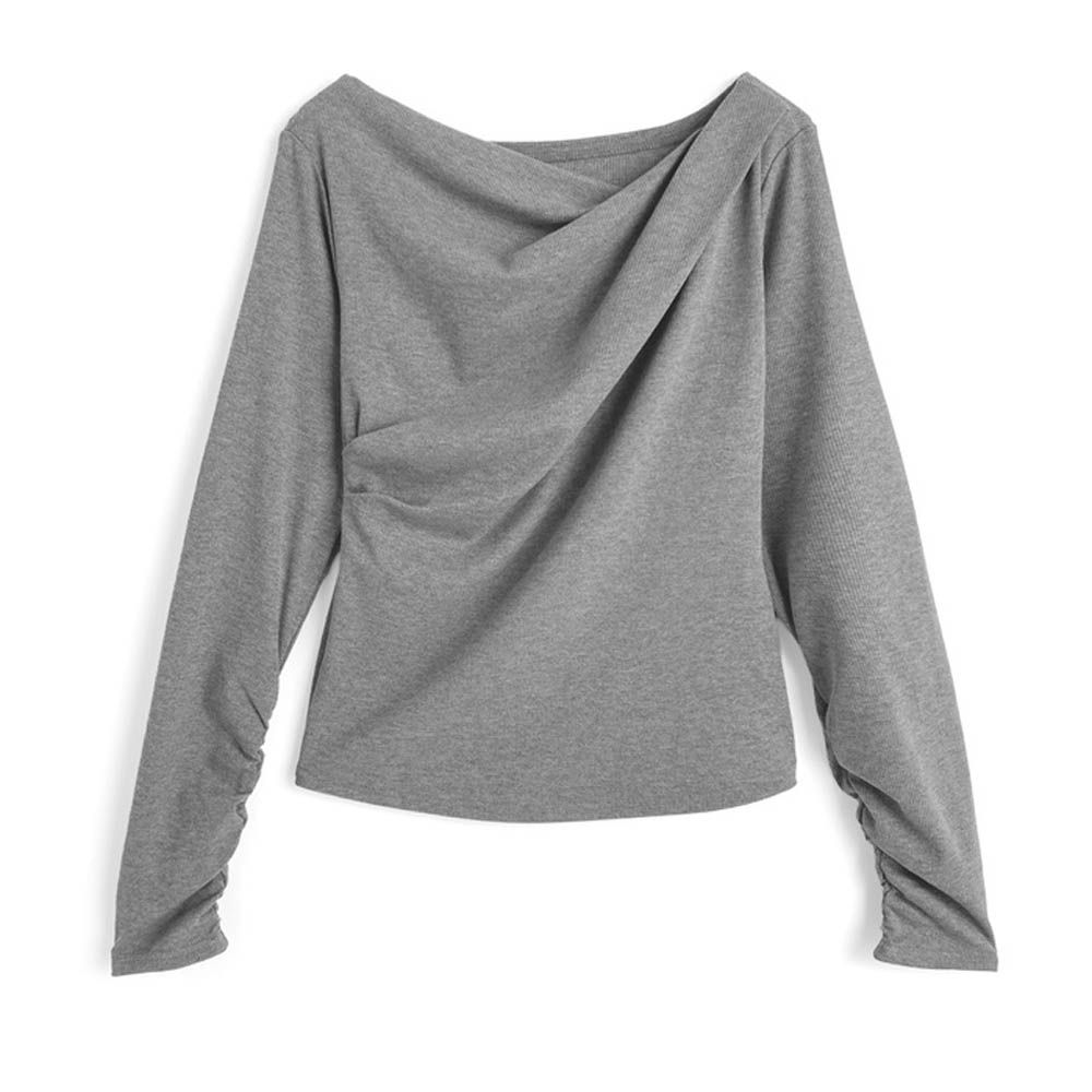 明星著用款！皺褶美肩長袖上衣-灰 (F)