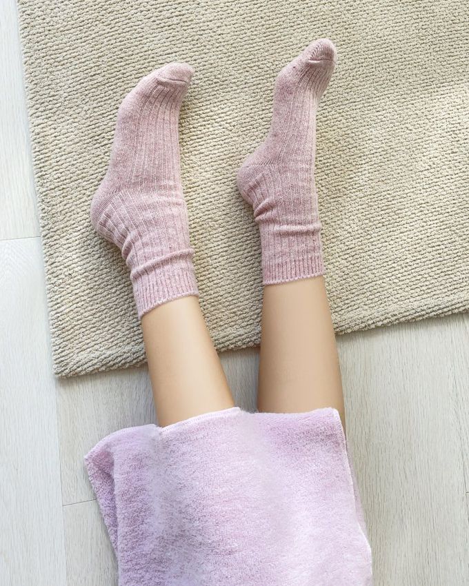 韓國Marian - 直紋素色羊毛保暖襪-粉色 (Free)
