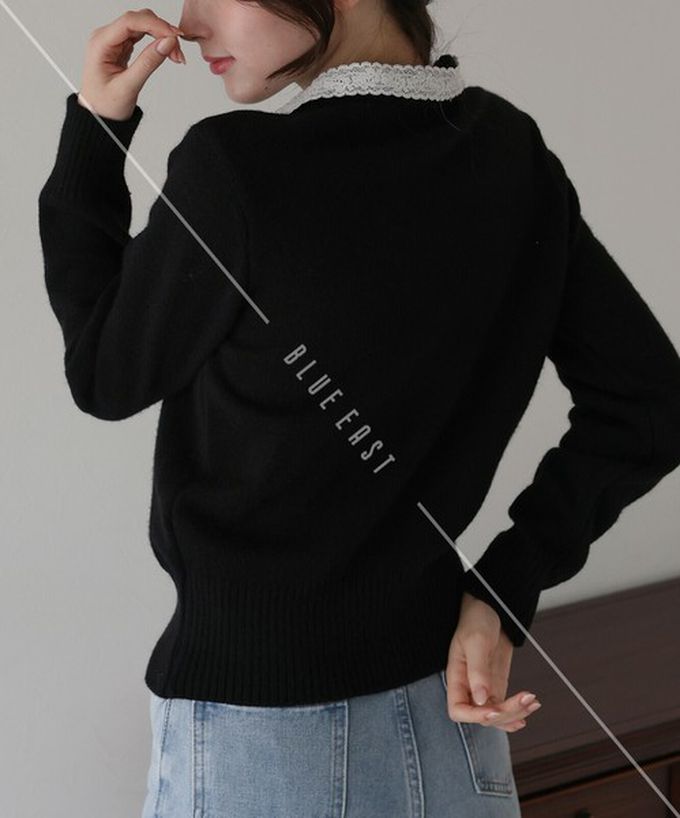 日本 BLUE EAST - 少女爛漫蕾絲蝴蝶結開襟衫-灰