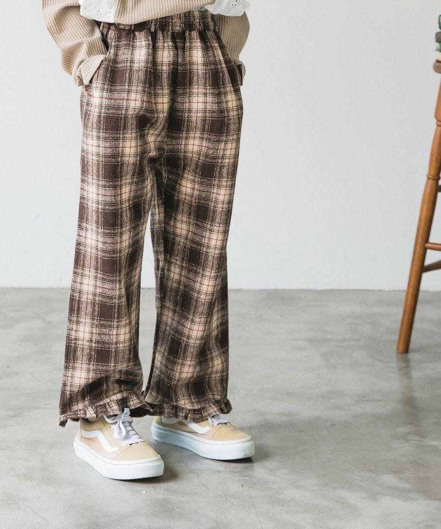 日本 PAIRMANON - 荷葉造型寬褲-深咖啡