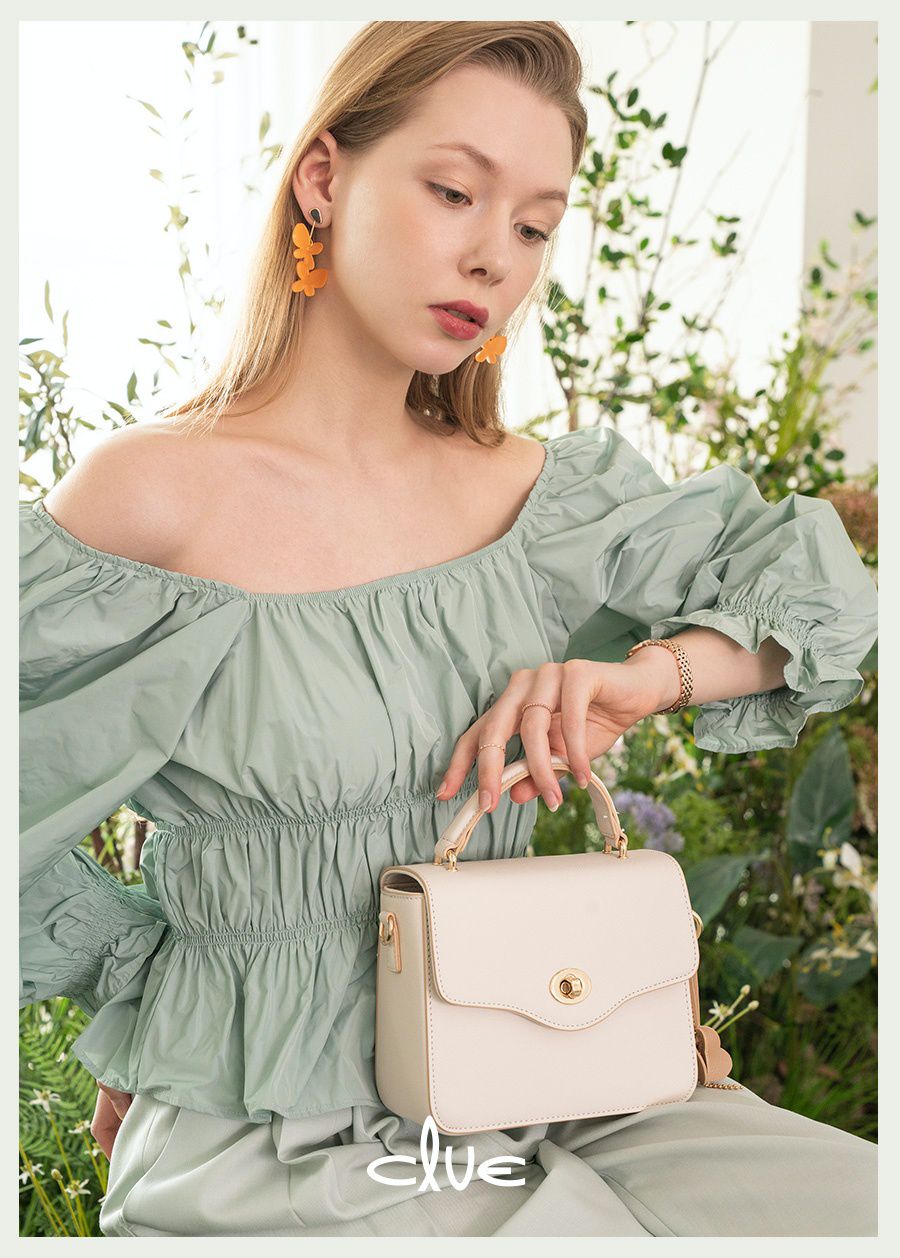 韓國 Clue - 優雅雙拉鍊輕巧包-乾燥玫瑰 (21X6X15cm)