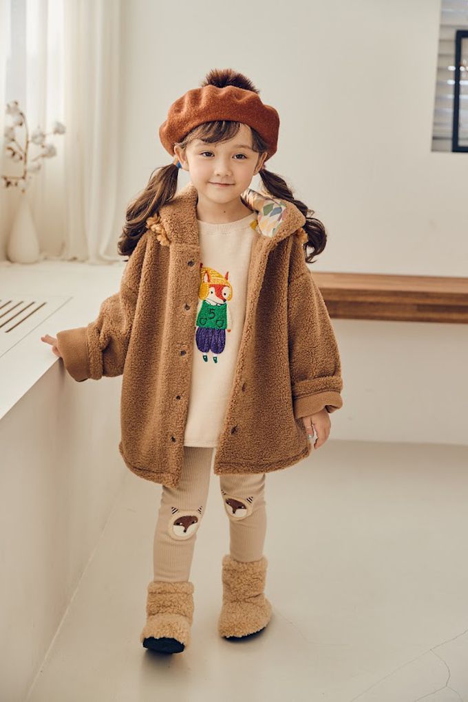 韓國 Mimico - 軟呼毛絨絨熊耳連帽外套-咖啡