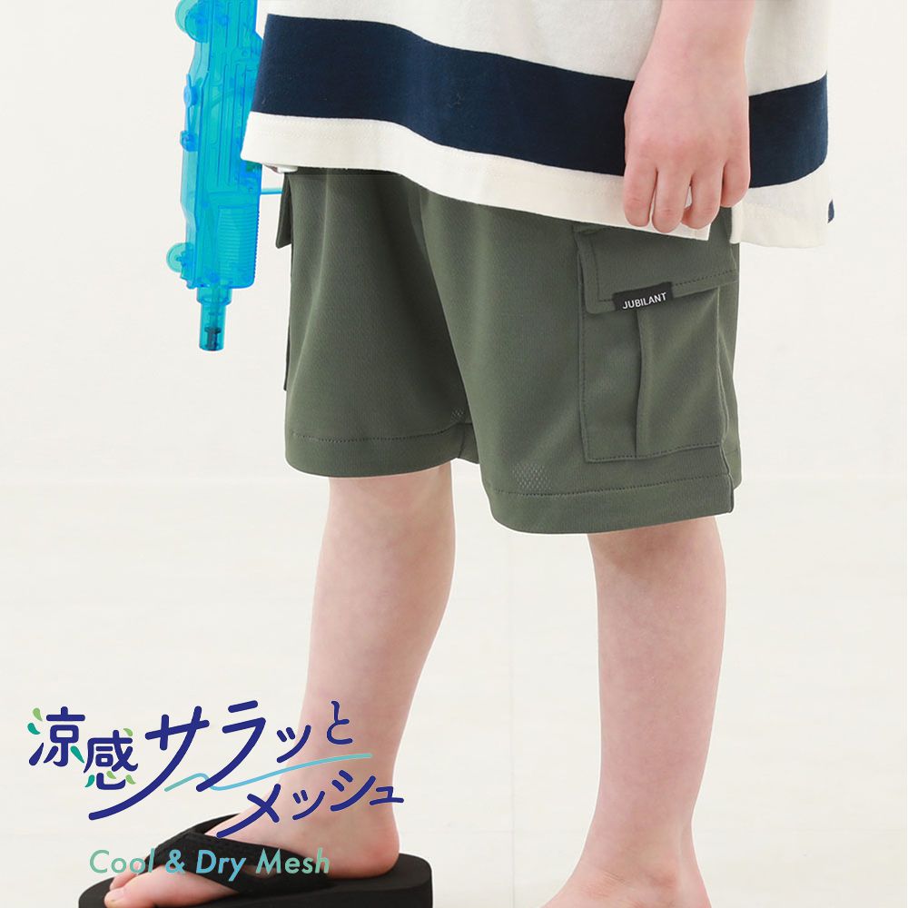 涼感速乾網眼 工裝口袋短褲-橄欖綠