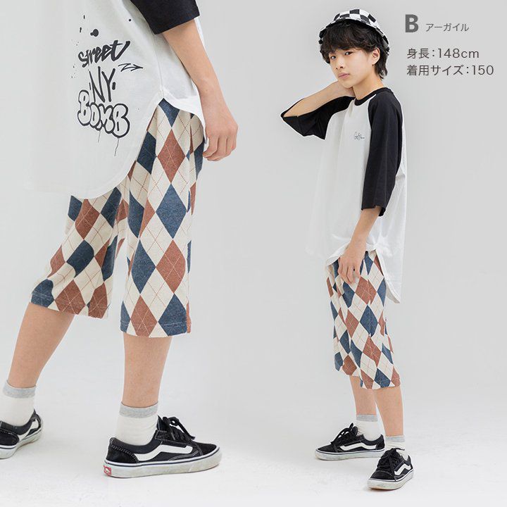 日本 Chil2 - 清爽起絨布寬版印花短褲-格子-黑白