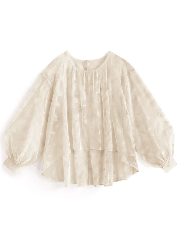 日本 GRL - 葉子紋溫柔蝴蝶結泡泡袖上衣-米杏 (F)