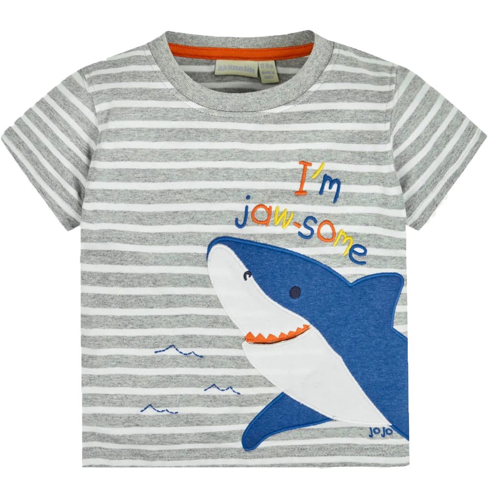 英國 JoJo Maman BeBe - 超優質嬰幼兒童100％純棉短袖上衣/ T-shirt/ 動物T-微笑鯊魚