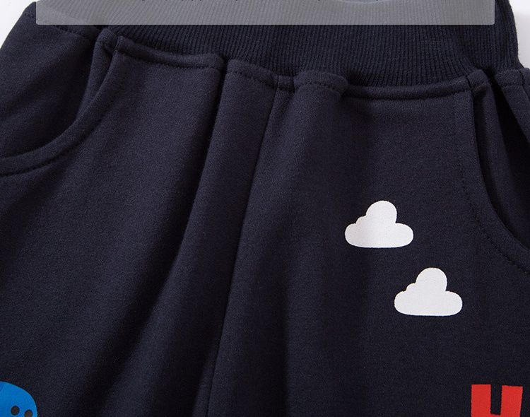 純棉束口休閒長褲-肚子餓恐龍-深藍色