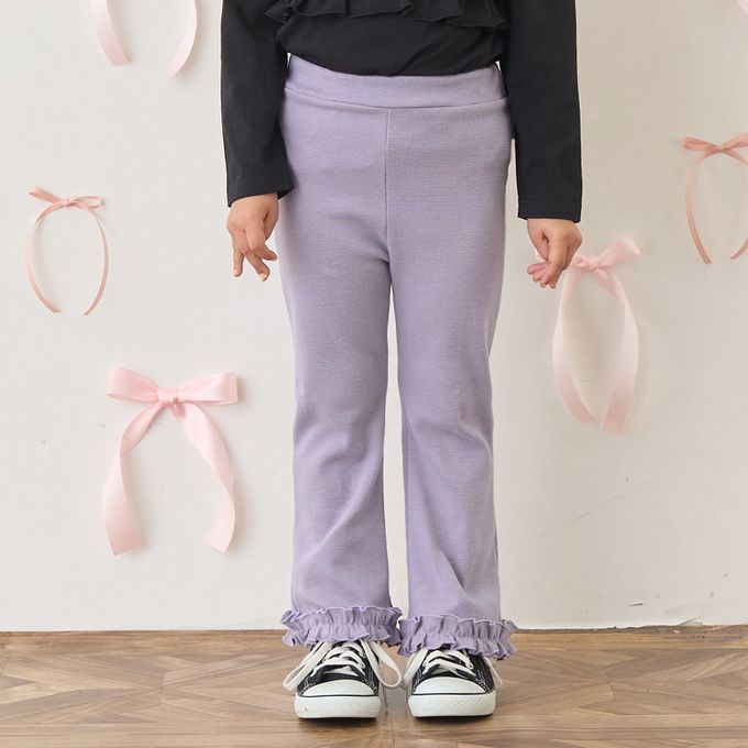 日本 Lycee mine - 彈力荷葉邊微喇叭長褲-粉紅