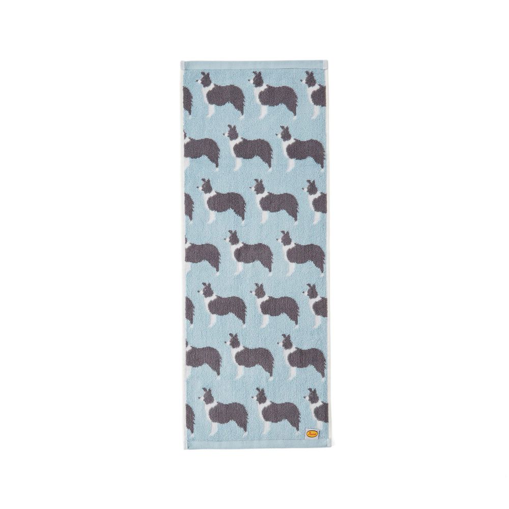 日本千趣會 - 葡萄牙製 純棉質感長毛巾-牧羊犬-灰藍 (33x80cm)