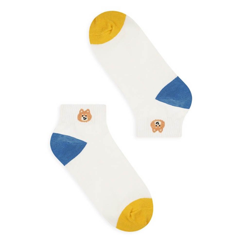 韓製動物毛巾繡彈性短襪-狗狗-白 (23-25cm)-1雙