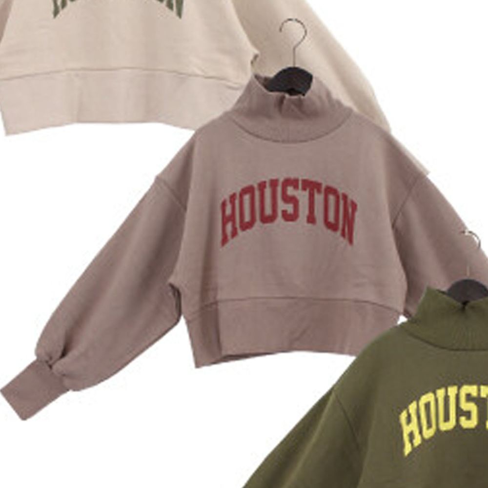 日本 Riche Glamour - 高領寬袖短版裏起毛大學T-HOUSTON-褐
