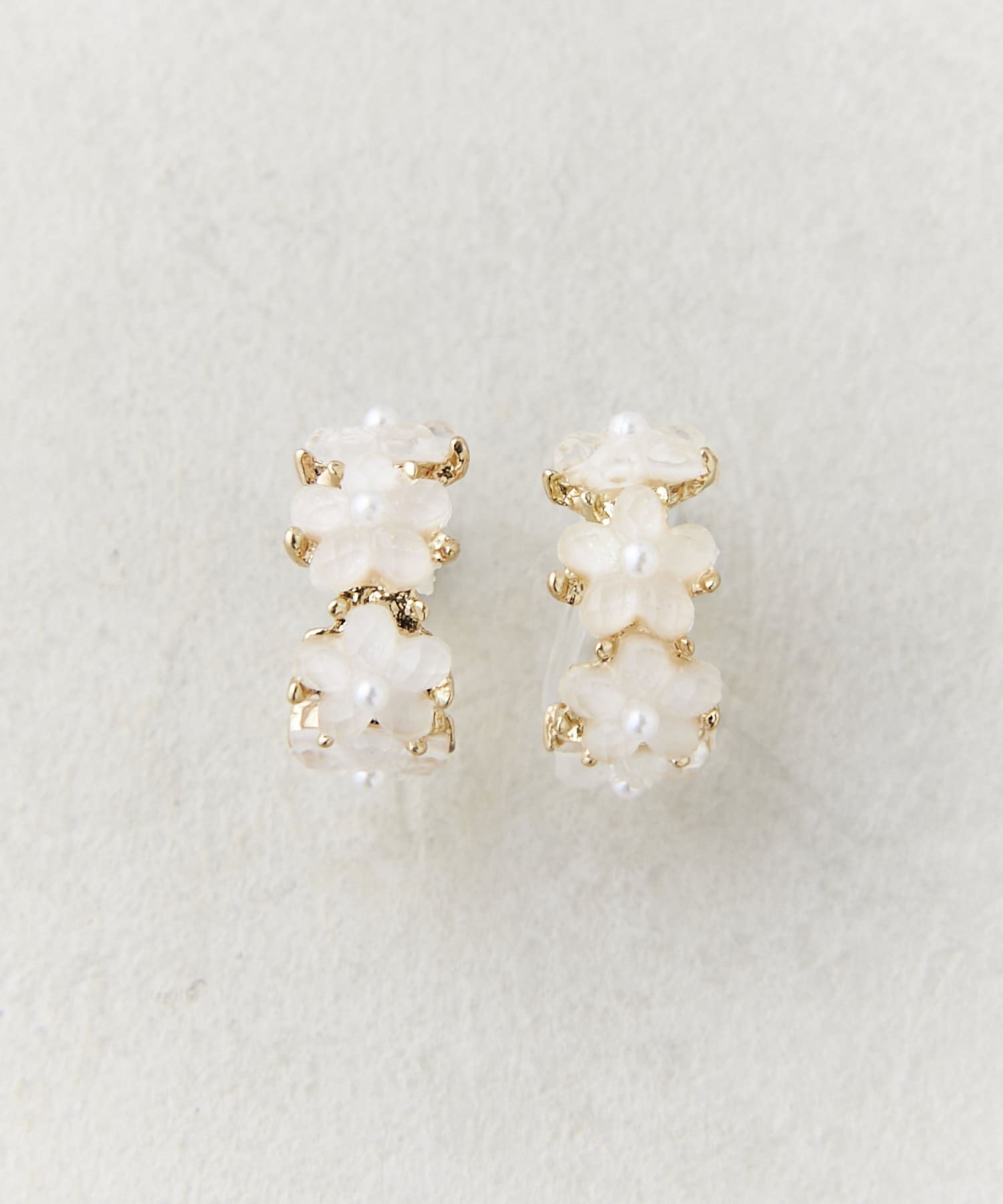 日本 Lattice - 小小花圈夾式耳環-米杏