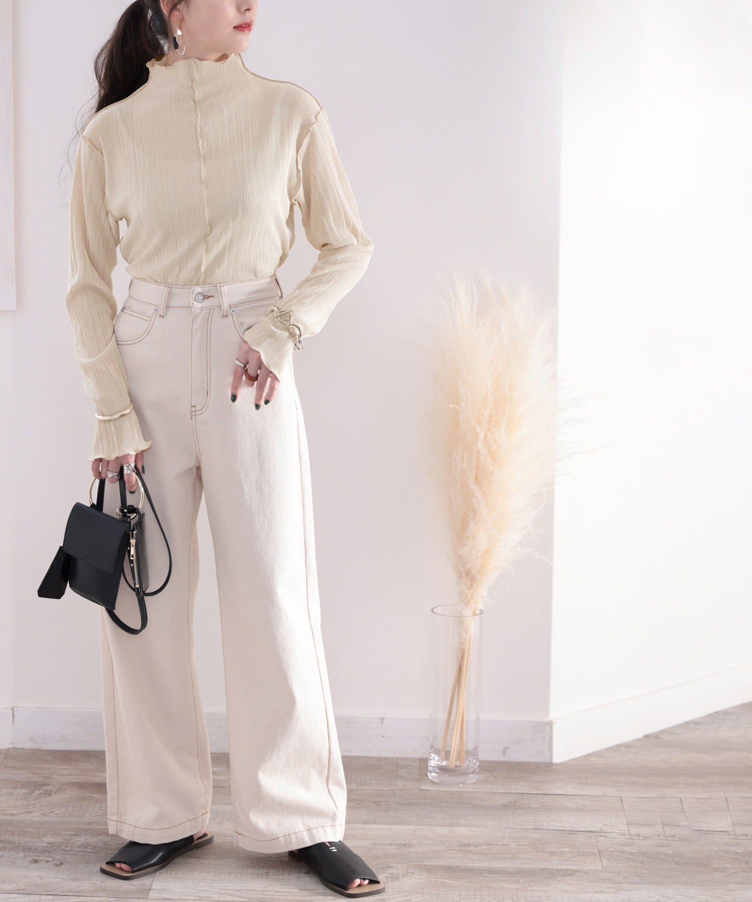 日本 Classical Elf - 光澤感木耳邊薄長袖上衣-酪梨綠