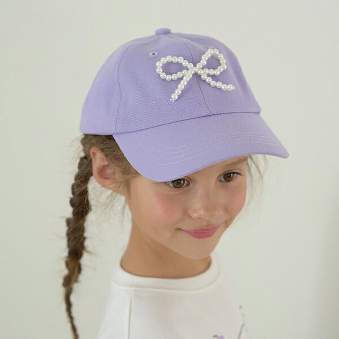 日本 Lycee mine - 甜美珍珠蝴蝶結棒球帽-薰衣草 (54cm)