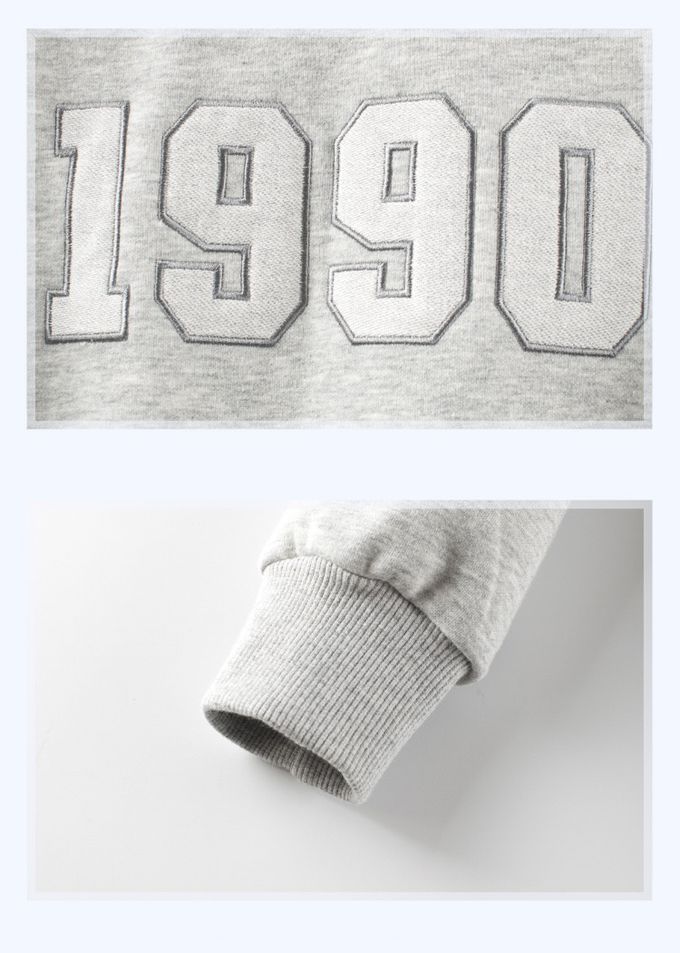 抓絨棉混紡長袖上衣-數字1990-灰色