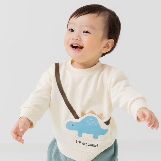 日本 Chil2 - 可愛側口袋裏毛長袖上衣-恐龍-米黃