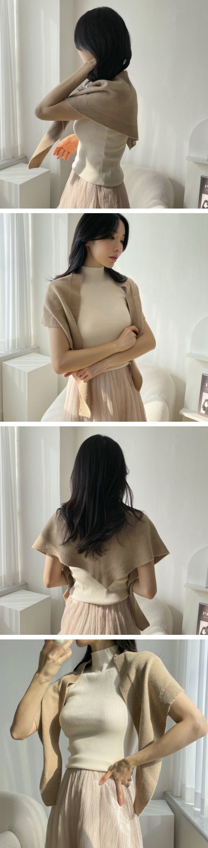 韓國 MAY - 三角披肩式圍巾/披巾-卡其