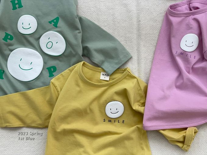 韓國 First Blue - 手繪微笑印長袖上衣-芥黃