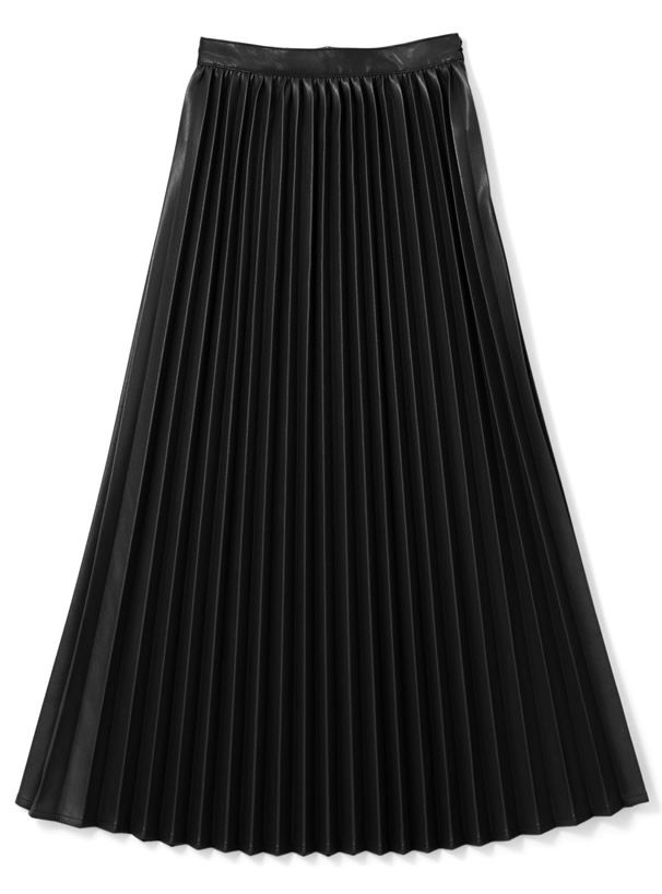 日本 GRL - 光澤皮質百褶長裙-深咖啡