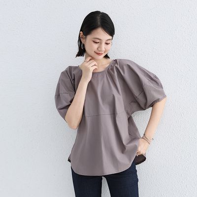 Yukié - 設計感廓形泡泡袖上衣-灰色 (F)