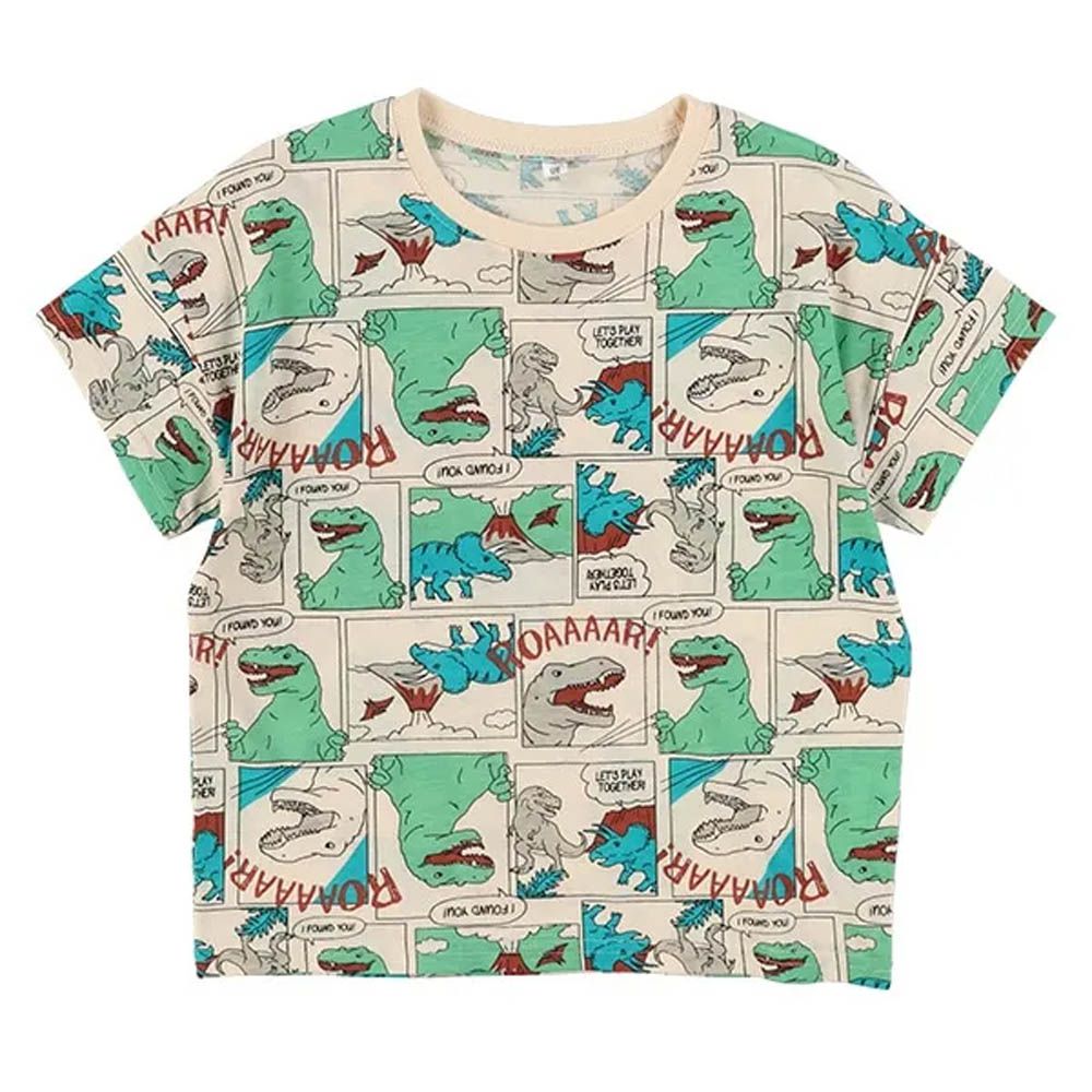 漫畫風恐龍印花短袖上衣-綠