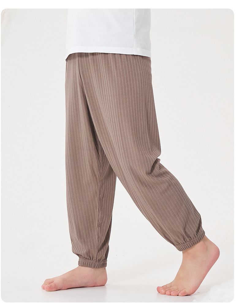 冰絲涼感素色螺紋防蚊褲/空調褲-棕色