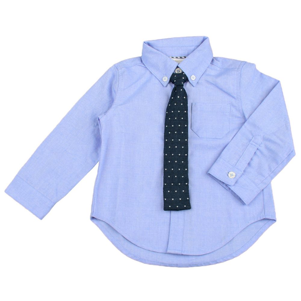 akachan honpo - 長袖襯衫 附針織領帶-淺藍色