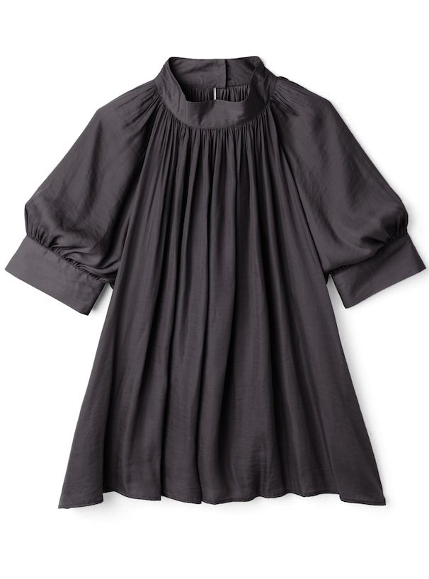 日本 GRL - 百搭立領泡泡短袖上衣-深棕粉 (F)