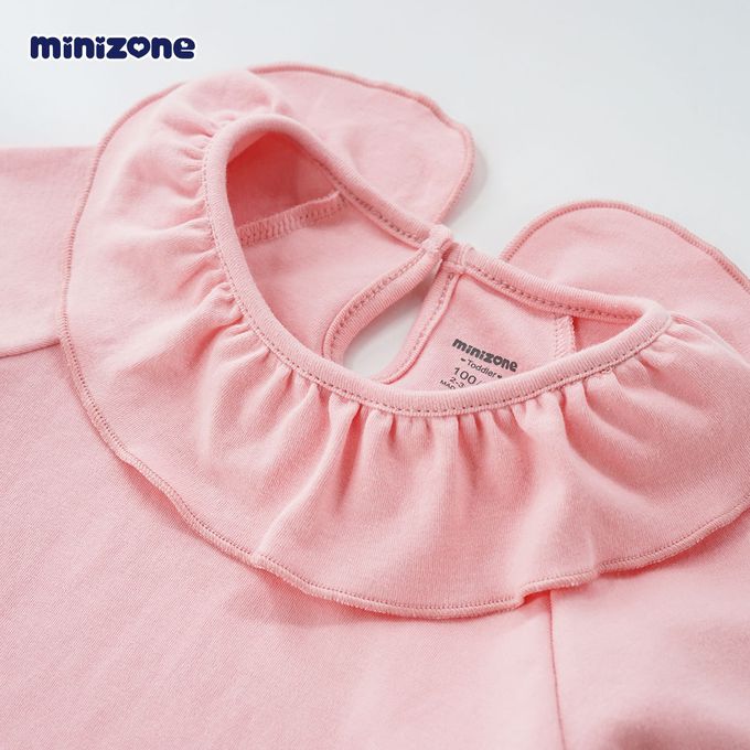 Minizone - 甜美荷葉領素色長袖T恤-藍色