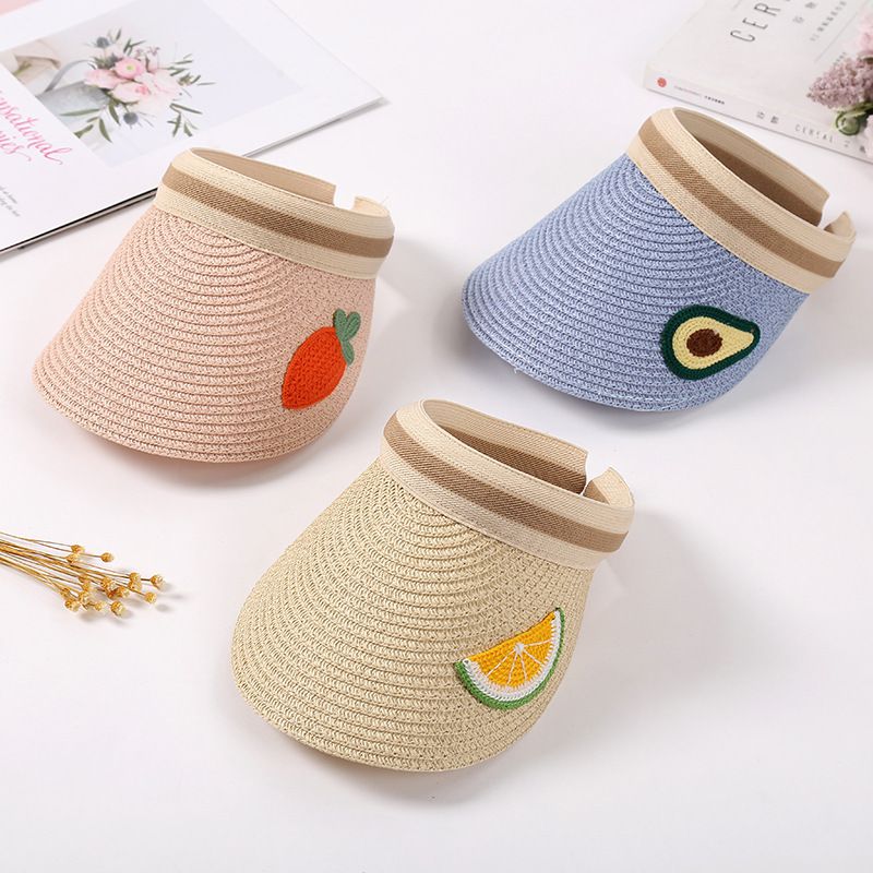 兒童刺繡空頂遮陽草帽-粉色