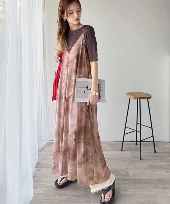 日本 Classical Elf - 2way奢華薄紗大理石印花吊帶洋裝-深藍