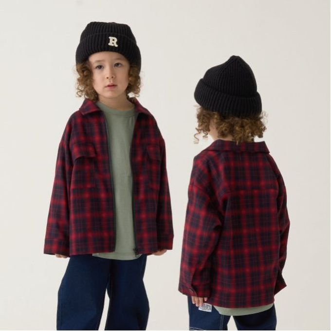 日本 b-ROOM - 經典格紋廓形長袖襯衫/夾克-紅