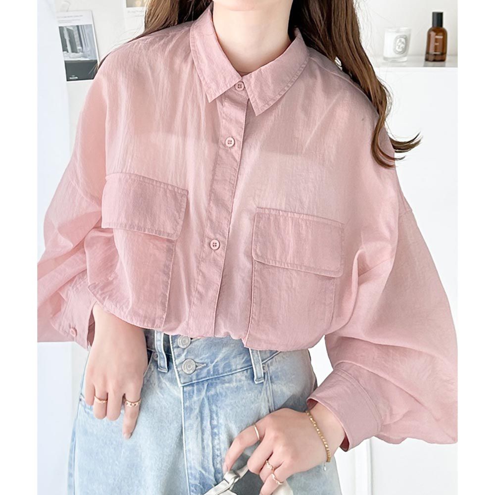 日本 Classical Elf - 寬鬆版型透明感休閒襯衫-粉紅
