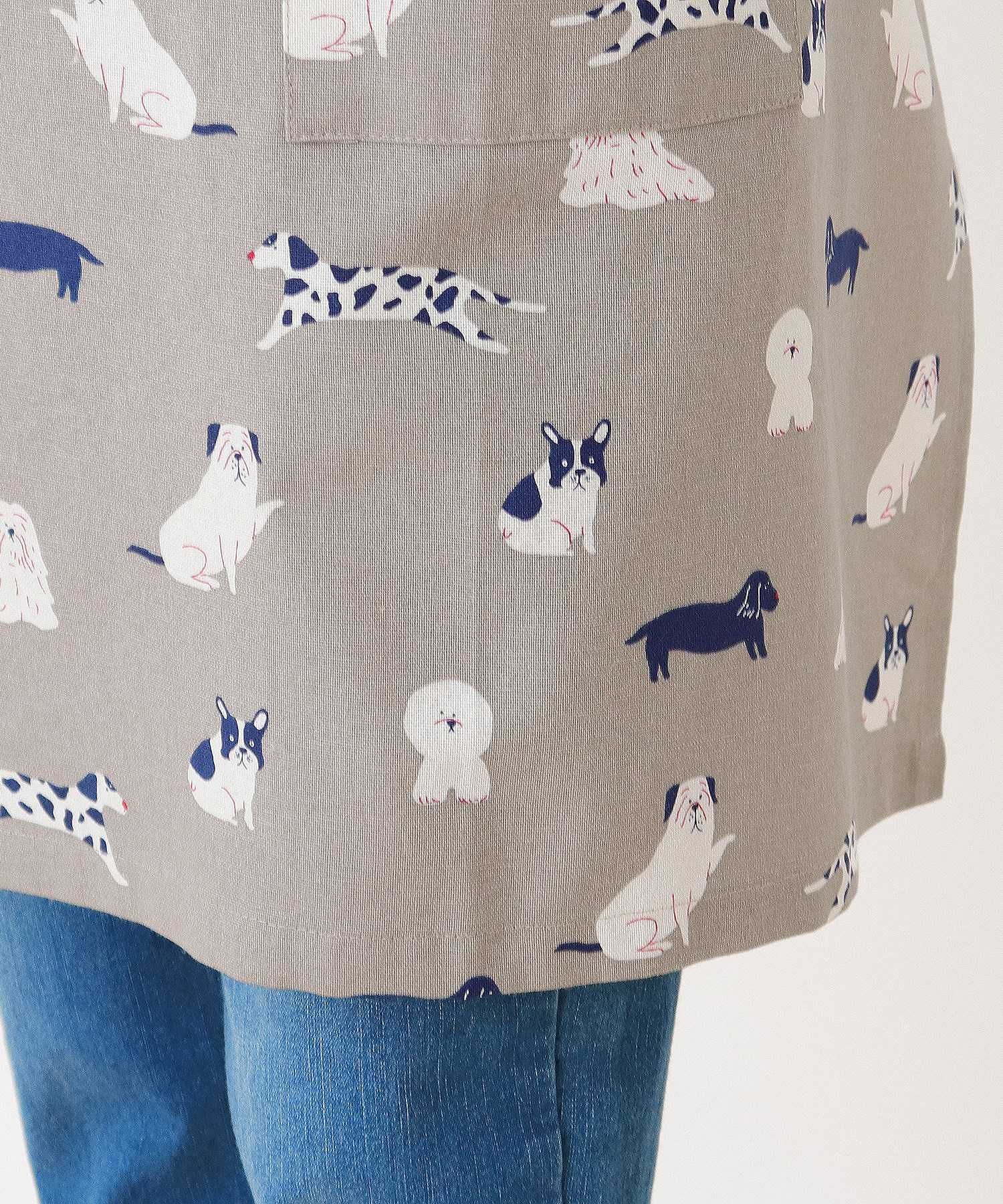 日本代購 - 印度棉大人料理圍裙(雙口袋)-狗狗散步-灰x黃