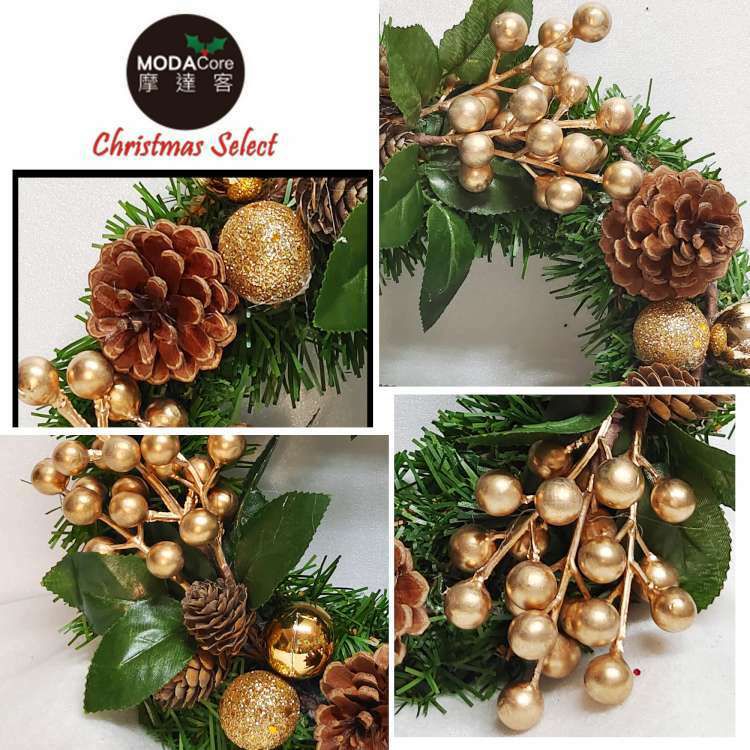 MODACore 摩達客 - 耶誕-台製歐風典雅10吋大地盛宴金球果松果聖誕花圈_福臨圈(免組裝/台灣設計手工藝製) 本島免運費