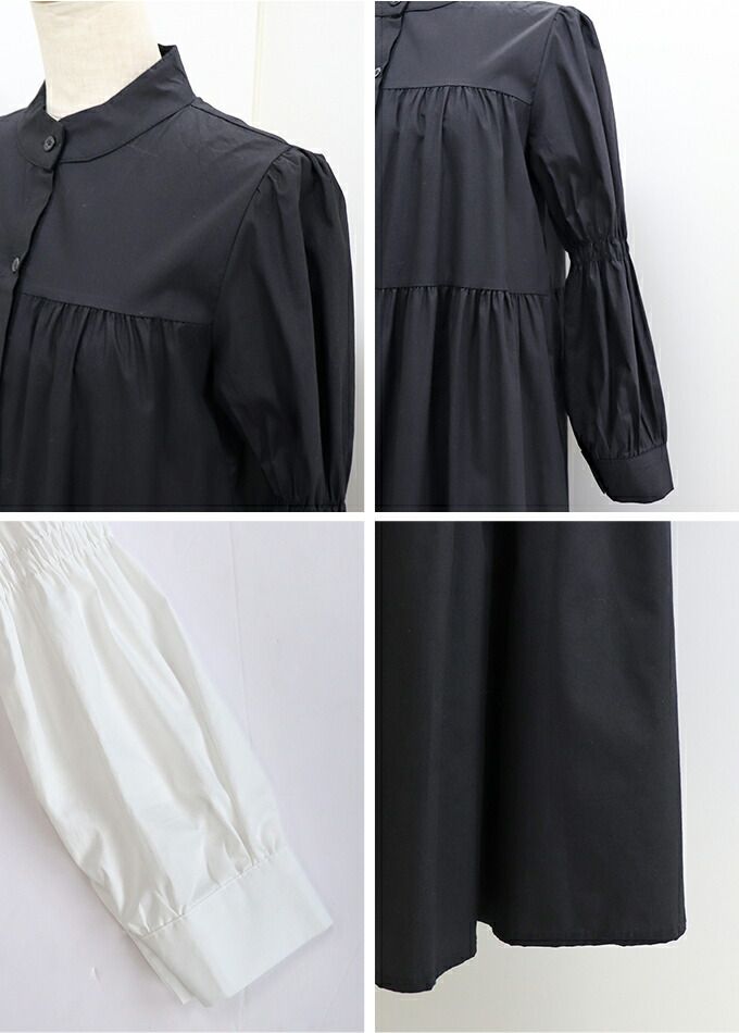 日本 BLUE EAST - 微立領層次長袖洋裝-黑