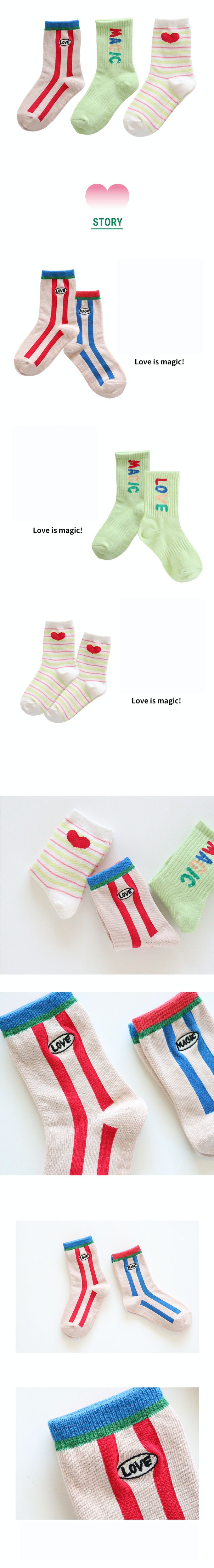 韓國 Kokacharm - 兒童中長襪/襪子三入組-LOVE-綠X膚粉X白